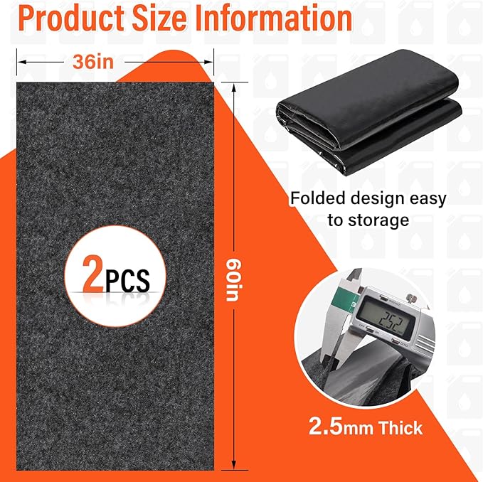 2 Pack 36 x 60 Inch Premium Oil Spill Mat,Garage Floor Mat for Under Car,Highly Absorbent Maintenance Mat Protect Your Floor 