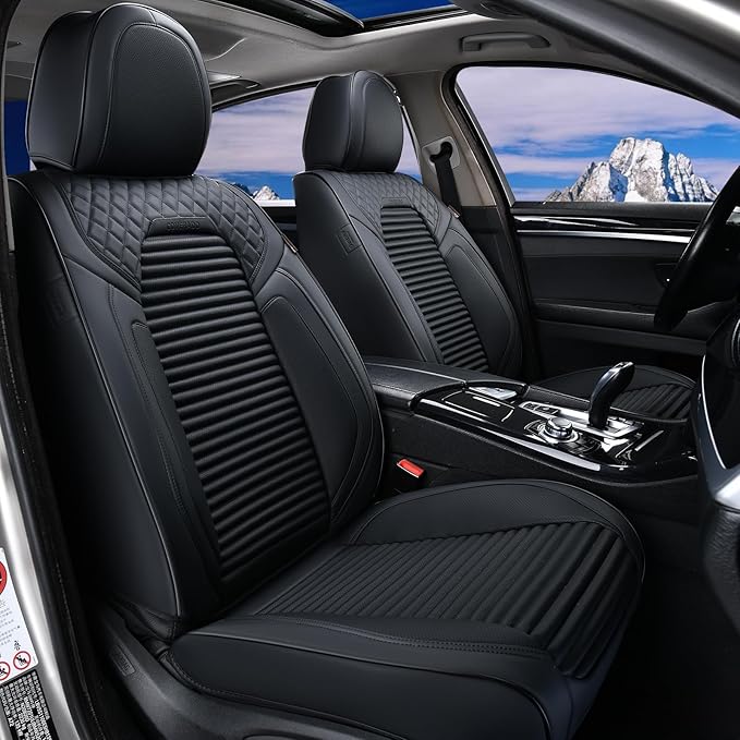 Coverado Car Seat Covers Full Set, Leather Seat Covers for Cars, Waterproof Front and Rear Automotive Seat Cover Car Accessor