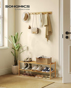 SONGMICS Bamboo Shoe Rack for Closet, Stackable Shoe Oragnizer with Modular Structure, Space-Saving Free Standing Shelf for E