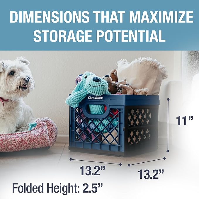 CleverMade Collapsible Milk Crate 25L (6.6 Gal) 3 Pack, 50 lb Capacity Heavy Duty Folding Crate – Stackable Storage Crates wi