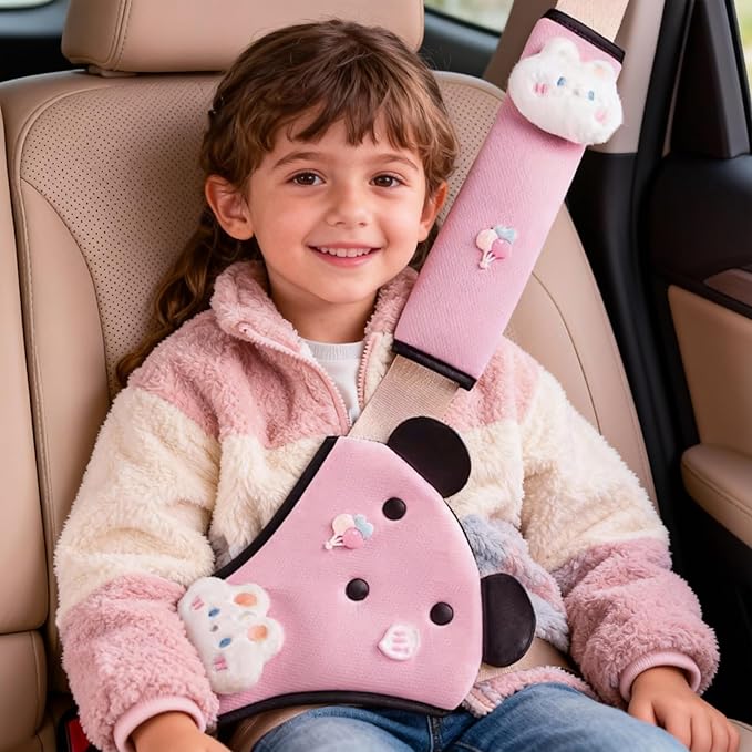 Seat Belt Cover Pad for Kids, Cute Animal Child Seatbelt Covers for Girls and Boys (Bunny(Pink))