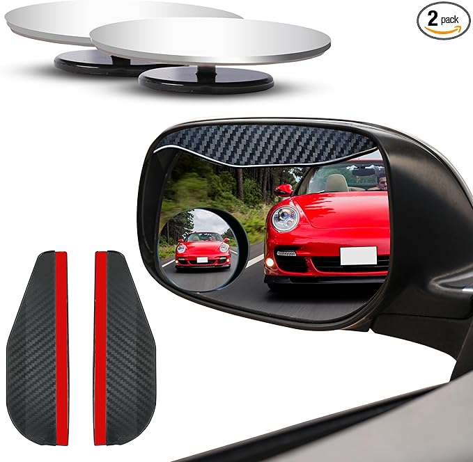 EcoNour Car Blind Spot Mirrors with Rain Visor (2 Pack) - Convex Rear View Blind Spot Mirrors, 2" Round HD Car Side Mirror Blindspot, Wide Angle Adjustable Blindspot Mirror for SUVs & Trucks