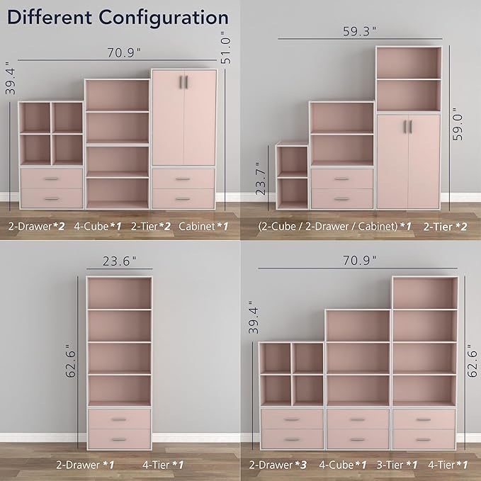 Homes: Inside + Out Apexa 6-Cube Storage Organizer Shelves, Stackable Wood Bookcase Fits Cubby Bins for Organization, Dorm Te