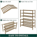 Smiry Bamboo Shoe Rack for Closet, 6 Tier Wooden Stackable Shoe Organizer, Free Standing Shoes Storage Shelf for Entryway, Fr