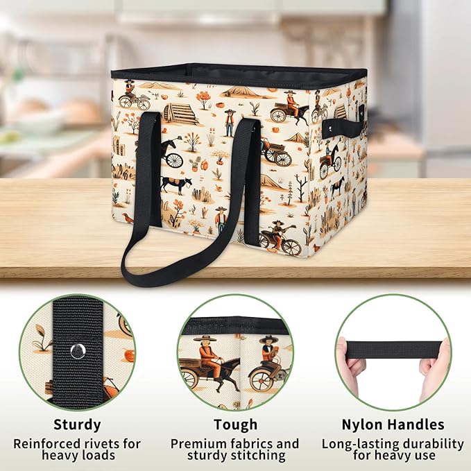 Reusable Grocery Bags Heavy Duty Shopping Bags Foldable Large Tote Bags with Long Handles & Hard Bottom