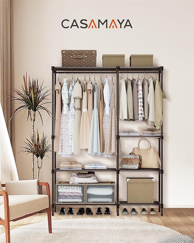 CASAMAYA Clothes Rack, Portable Closet, 44.9 Inch Large Capacity Wardrobe Closet, Clothes Storage Organizer with Shelves and 