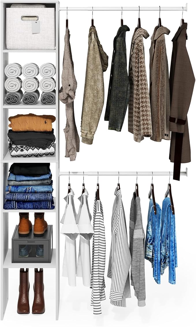 Furinno FANO Closet Organizers and Storage, Closet Storage Organizer with 2 Hanging Bars, Wardrobe Closet Shelf Towers, for W
