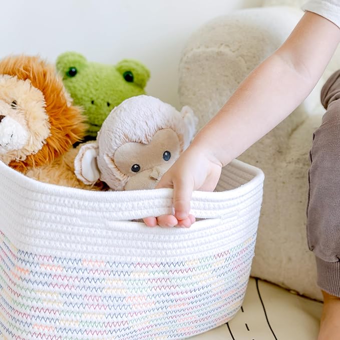 NaturalCozy Storage Baskets 16.8”x13”x7.6” Cotton Rope Woven Baskets for Organizing 3-Pack | Toy Storage Bins | Basket for Sh