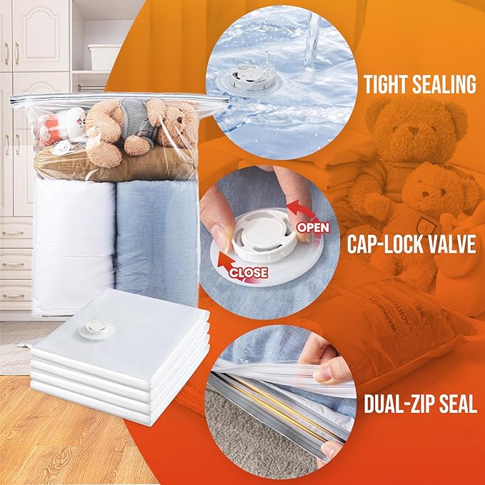 TAILI 10 Pack Vacuum Storage Bags, Jumbo Vacuum Seal Bags for Clothing (40x31 Inch), Space Saver for Bulky Bedding, Pillows, 
