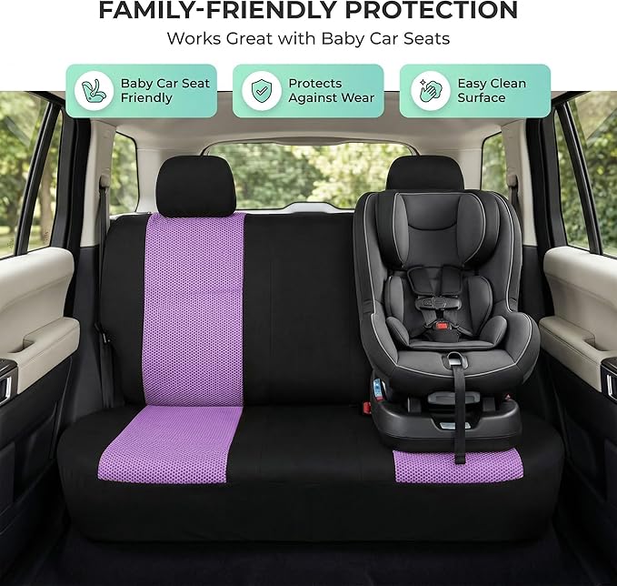 FH Group Automotive Rear Car Seat Covers for SUV, Trucks, Sedan and More - Universal Fit Rear Solid Bench Design Interior Acc