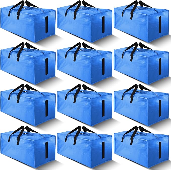 HOMESURE 12 Pack Large Strong Moving Bags with Zippers & Carrying Handles - Water-Resistant - Heavy Duty Storage Tote for Spa
