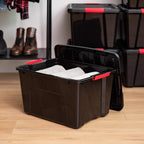 IRIS USA 40 Qt Stackable Plastic Storage Bins with Lids, 6 Pack - BPA-Free, Made in USA - Garage Organizing Solution, Latches