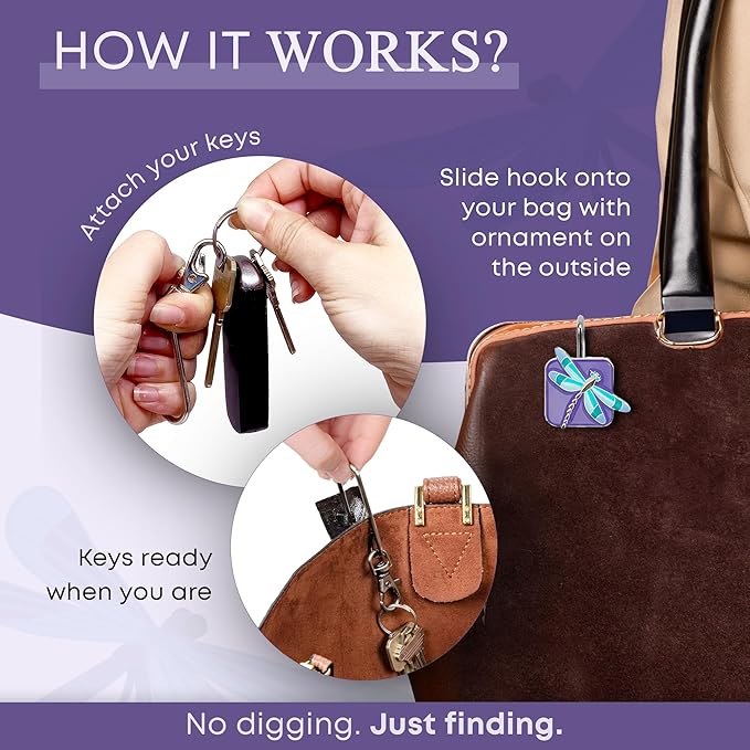 Women’s Bag Charm Key Finder, Car Keychain Hook, Cute Purse Organizer & Tote Bag Accessories, Gifts for Mom - Original