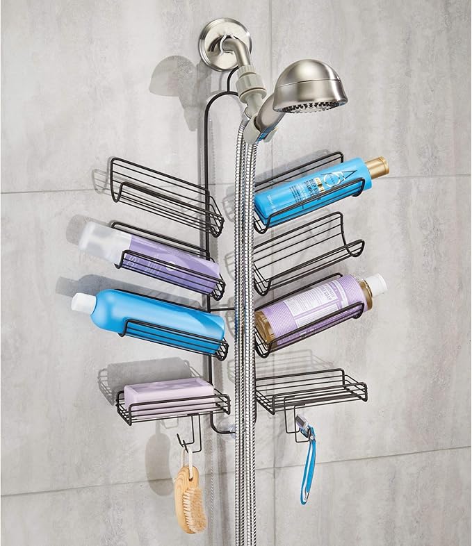 iDesign Verona Metal Hanging Bathroom Caddy for Handheld Shower Hose, Extra Space for Shampoo, Conditioner, Soap, Razors, Loo