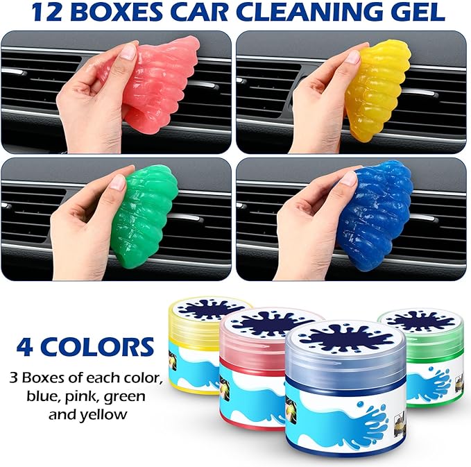 12 Pack Car Cleaning Gel Detailing Cleaner Putty Auto Clean Dust Mud Tools Accessories Kit for Car Interior Air Vent Dashboar