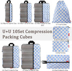 U+U 10 Set Compression Packing Cubes - Ultralight Travel Organizers with Laundry Bag and Cosmetic Bag, Space-Saving Suitcase 