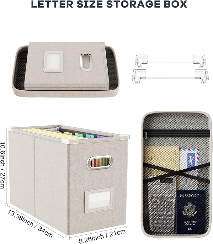 Oterri File Organizer With Lid, Hanging Filing Box With Mesh Pocket, Document Organizer for Letter Files, Portable Storage Wi