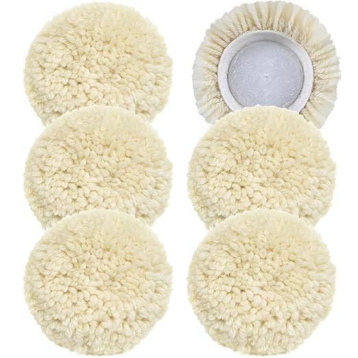 6 PCS Wool Buffing Polishing Pads - 3 Inch Natural Wool Cutting Pads With Hook and Loop Backing, Compound & Polishing for Automotive Car Boats Glass Furniture Body Repair