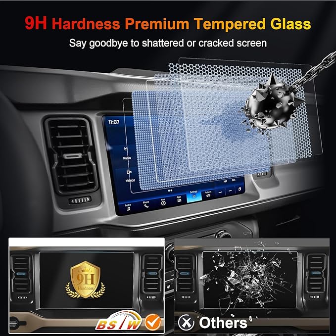 Bronco Screen Protector 12 In for 2021-2024 Ford Bronco Wildtrak/Raptor/Outer Banks/Everglades/Badlands SYNC 4 12" Touchscree