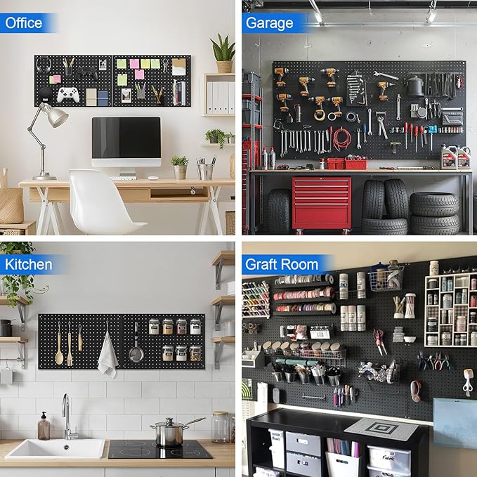 Peg Board, 3 Pack Metal Pegboard Panels Black Pegboards Wall Organizer with Frame Large Heavy Duty Peg Board with Hooks for W