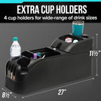 Center Console for Minivans, SUVs, Middle Van Console, Extra Cup Holders, Large Storage, 27"L x 11.5"W x 8.5"H,Made in USA (Black)