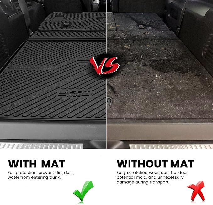 LASFIT Trunk Mat with Backrest Mat 2015-2020 for Chevrolet Chevy Suburban/GMC Yukon XL(Only Yukon XL, Not Fit Yukon)/Cadillac Escalade ESV(Only Escalade ESV, Not Fit Escalade), All Weather TPE Mat