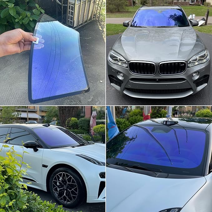 Charming Purple Blue Colorful Car Chameleon Windshield Tint Film 73.8% VLT Car Front Window Solar Protection Tint Color Change Window Film, 19.68" x 118.11"