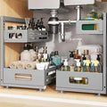 2 Pack Under Sink Organizer,Pull Out Cabinet Organizer With Smooth Cylindrical Rail,Metal Slide Out Drawer for Kitchen Bathro