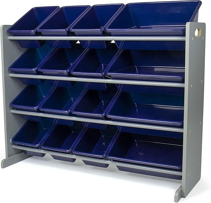 Humble Crew Supersized Toy Storage Organizer with 16 Removable Bins, Grey/Navy – Large Toy Storage for Toddlers Ideal for Kid