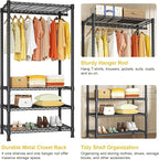 Ulif H2 Heavy Duty Clothes Rack, Freestanding 4 Tiers Garment Rack for Hanging Clothes with Shelves and Hangers, Closet Organ