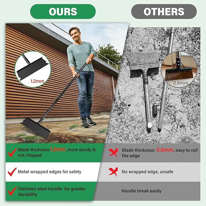Large Garden Shovel, Multifunctional Cleaning Shovel 63 Inch Large Ice Scraper Heavy Duty Garden Tool for Weeding, Lawn Edging, Scraping and Ice Removal,Black