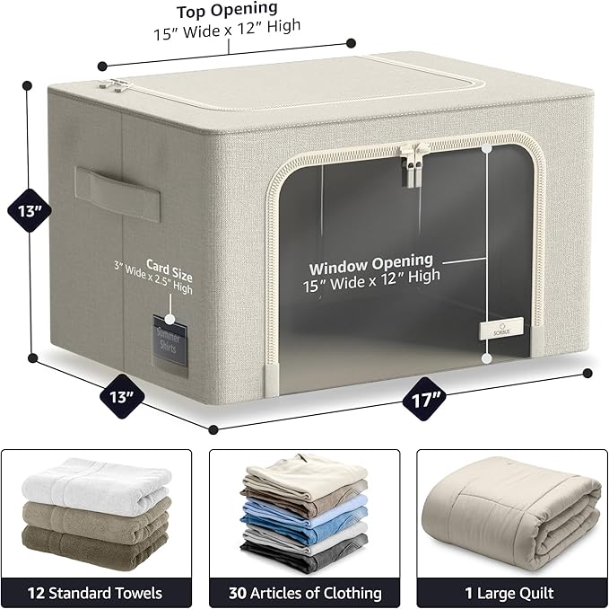 Sorbus Storage Bins with Metal Frame - Stackable & Foldable Clothes Organizer Bags - Oxford Fabric Storage Containers with La