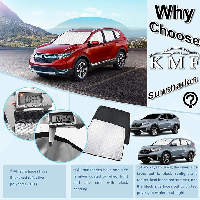 KMF 8pcs Thicken Sun Shades for Subaru Forester 2019-2024 Accessories, Full Car Window Covers Sunshade for Windshield Side Rear, UV Block and Blackout Privacy for Camping Outdoor