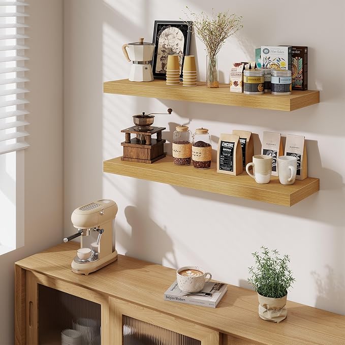 Fun Memories Floating Shelves for Wall 36 Inches, Wood Shelves with Invisible Bracket, 10" Deep Shelves Wall Mounted, Large W