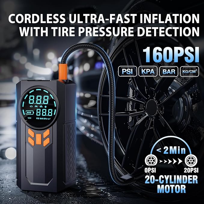 Jump Starter with Air Compressor, 5000A 160PSI Battery Jumper Starter Portable (9.0 Gas/8.0L Diesel), 12V Jump Box Car