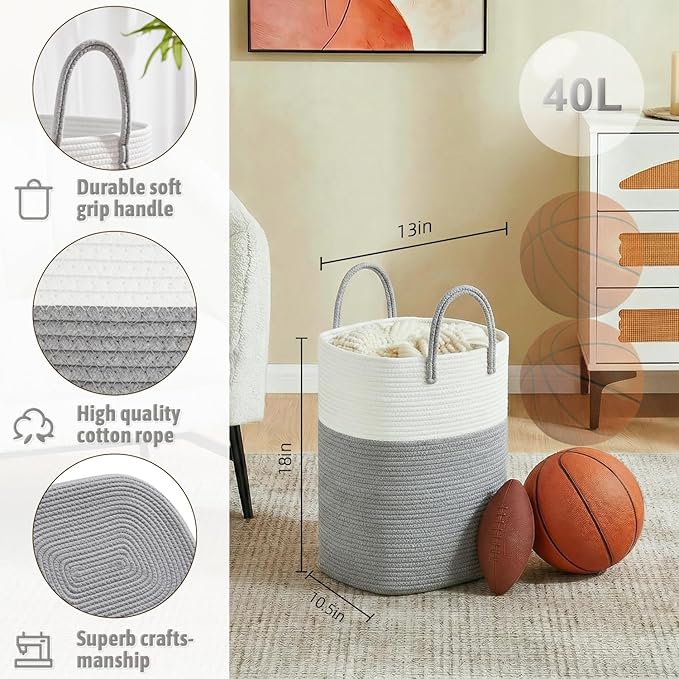 Laundry Basket,Woven Cotton Rope Laundry Hamper,Versatile Storage for Dirty Clothes,Baby Toys,and Blankets in Bathroom, Nurse
