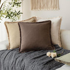 Foindtower Set of 2 Decorative Linen Fringe Throw Pillow Covers Boho Farmhouse Cushion Cover with Tassels Lumbar Accent Pillo