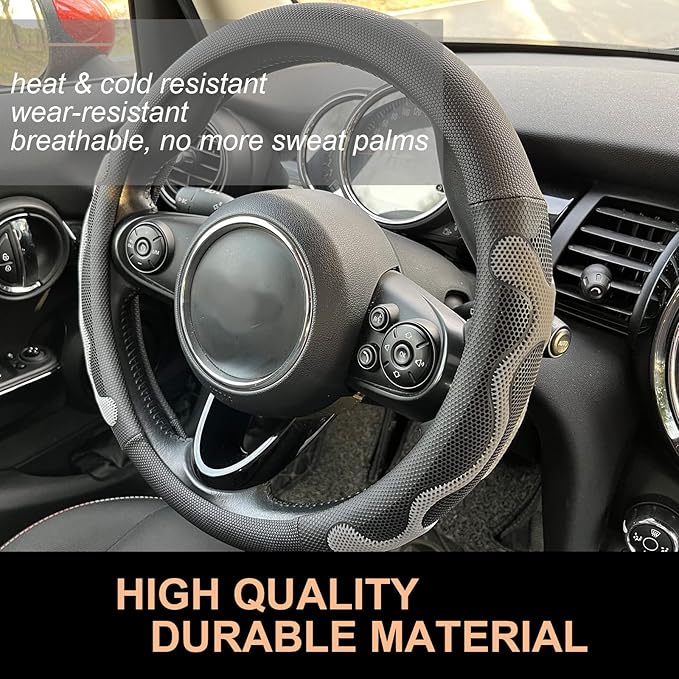 PINCTROT Large Size Comfy Grip Steering Wheel Cover, Anti-Slip Design, 15.5-15.75 Inch(Silicone Gray)