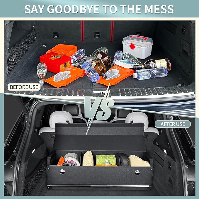 Car Trunk Organizer, Leather Trunk Organizer for Suv with Lid and Push-pull Handle Car Trunk Leather Storage Box Extra Large Ca