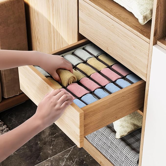 Joyoldelf Sock Drawer Organizer Divider Underwear Organizer 24-cell Fabric Dresser Drawer Organizers Storage Boxes for Socks 