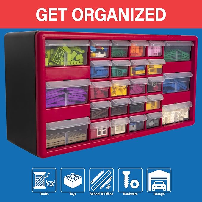 Akro-Mils 26-Drawer Plastic Drawer Storage Cabinet for Garage Organization, Bead Organizer, Building Bricks Storage, Teacher 