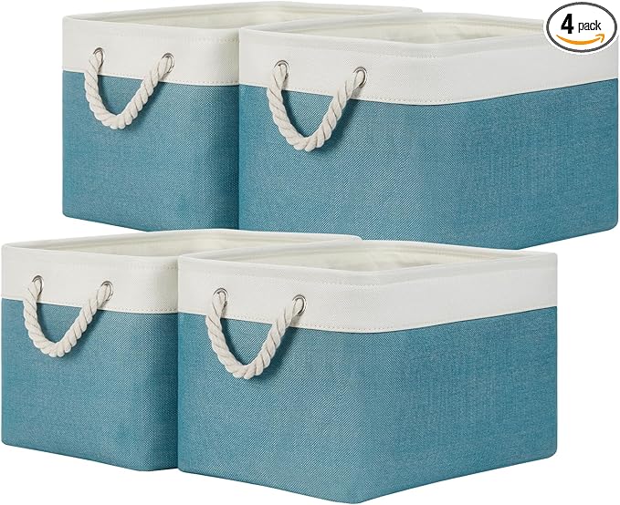 Temary Fabric Storage Baskets 4Pack Storage Bins Decorative Basket for Gift, Clothes Bin with Rope Handle, Rectangle Baskets 