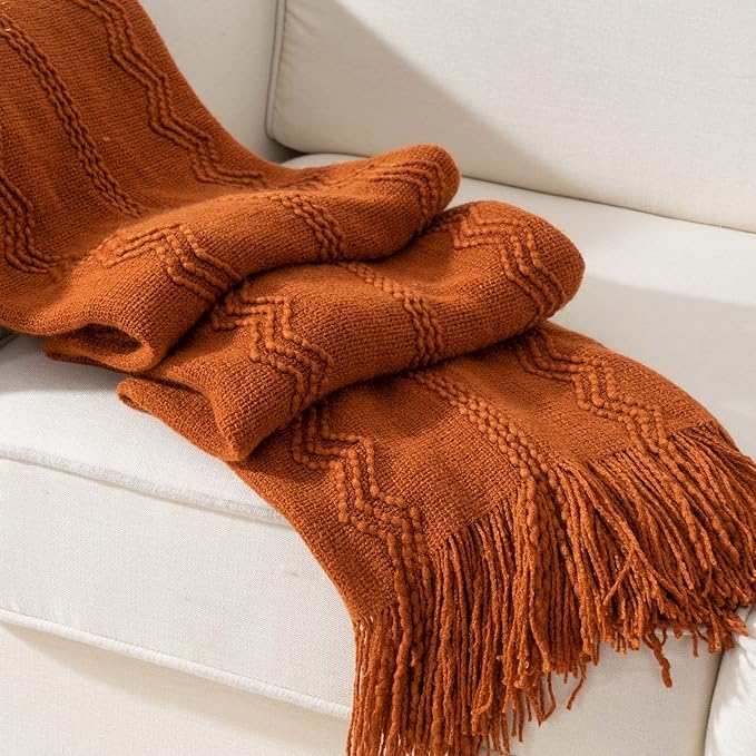 BATTILO HOME Fall Decor Caramel Throw Blanket for Couch, Rust Orange Throw Blanket for Bed, Decorative Fall Throw for Sofa, 5