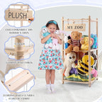 GLDZI Stuffed Animal Storage Zoo, Wooden Stuffed Animal Organizer with Elastic Cords for Boys Girls, Space Saving Toy Plushie