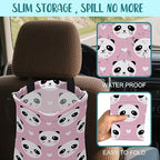 Car Garbage Bag Cute Panda and Heart Drawstring Car Trash Bag Hanging for Back Seat with Adjustable Buckle Canvas Vehicle Trash Can Easy-to-Install