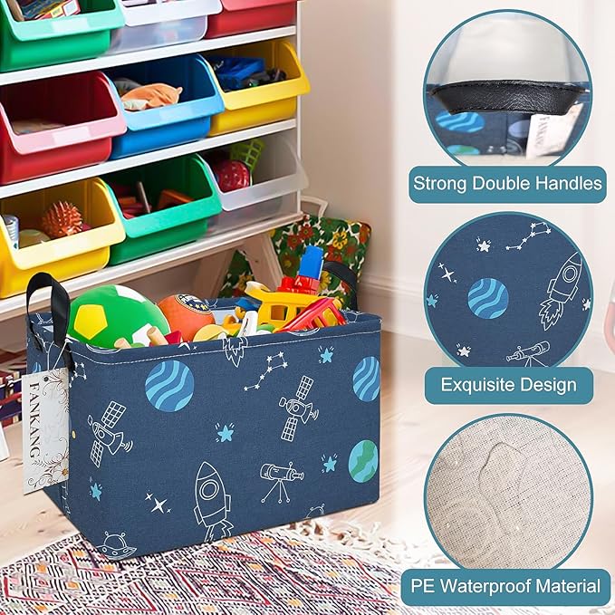 FANKANG Storage Bins, Nursery Hamper Canvas Laundry Basket Foldable with Waterproof PE Coating Large Storage Baskets for Kids