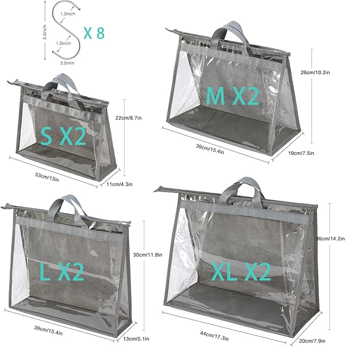 CINPIUK Handbag Dust Bags Clear Purse Storage Organizer for Closet Small to Extra Large Handbags Dust Free Bags Hanging Zippe