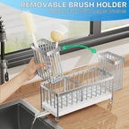 Cisily Sponge Holder for Kitchen Sink, Sink Caddy Organizer with High Brush Holder, Kitchen Countertop Organizers and Storage