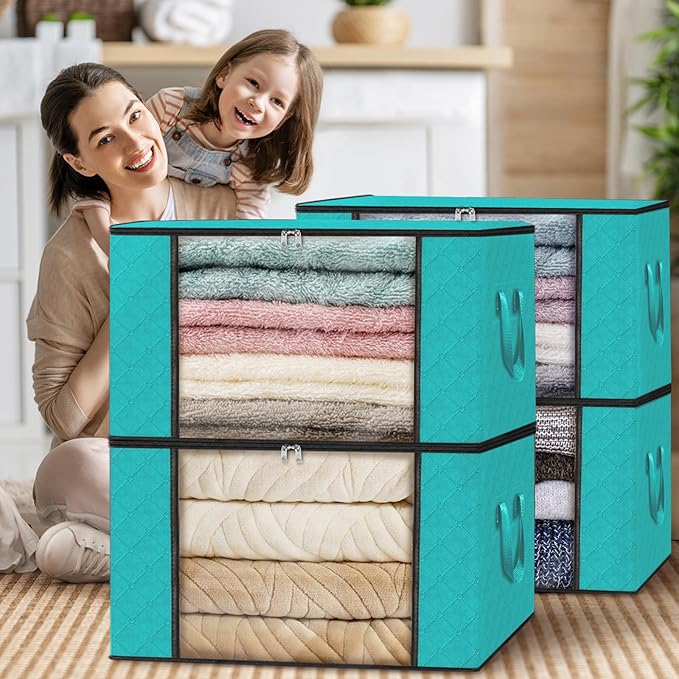 Fab totes Storage Bags,Clothes Blanket Storage Bins Foldable Closet Organizers with Reinforced Handle for Home Dorm Storage a
