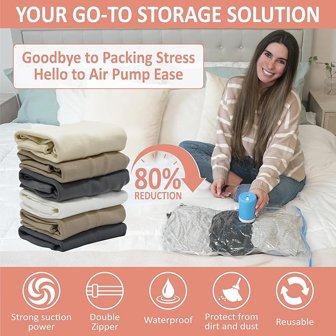 Cozy Essential Travel Vacuum Storage Bags with Rechargeable Cordless USB Pump for Luggage, Suitcase, Carry-on Size Vacuum Sea